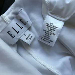 ELLE White Dress SZ L Embossed W/ Embroidery LWD Bow Tie Back Handkerchief Sheer thumbnail 8