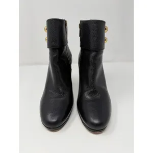 Kate Spade Bridgette Black Pebble Leather Gold Button Platform Block Heel 7.5 thumbnail 10