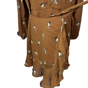 Abercrombie & Fitch Floral Wrap Dress Rust Orange Long Sleeve Boho Ruffle Hem M thumbnail 14