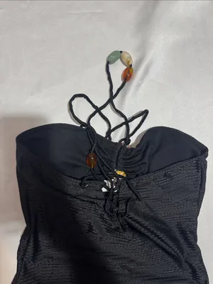 Strapless Black One-Piece Bodysuit with Beaded Halter Detail thumbnail 6