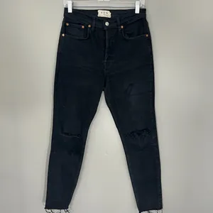 We The Free Skinny Jeans Womens 28 Black Good Distressed Raw Hem High Rise thumbnail 9
