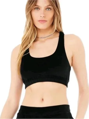 ALO Yoga Luxe Black Velvet Sports Bra thumbnail 1