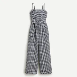 NWT J.Crew Tie-waist Linen Jumpsuit in Navy White Gingham Belted 1-Piece 4 thumbnail 5