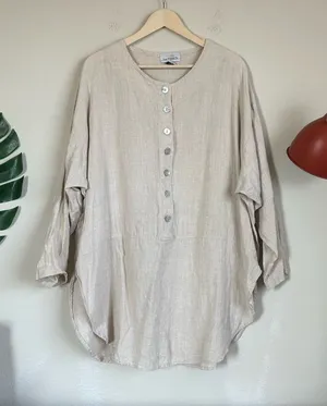 La. Fixsun Linen Button Henley Tunic Tan Size XL thumbnail 1