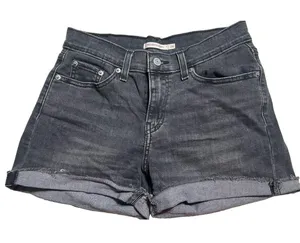 Levi's Mid Length Cut Off Shorts Womens 26 Black Denim Raw Hem Stretch Classic thumbnail 1