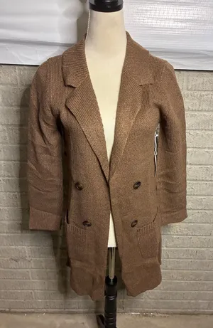 New Active Usa‎ Women Brown Knit Double Breasted Blazer Cardigan Size S thumbnail 1