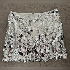 NWT Nasty Gal Plus Size Silver Sequin Split Mini Skirt Size 14 thumbnail 3