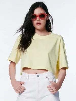 NWT ZARA LIME GREEN RELAXED FIT CROPPED TOP LARGE Butter Yellow thumbnail 1