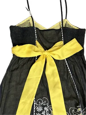 Anthropologie Floreat 4 Step By Step Dress Yellow Black Sundress Eyelet Smocked thumbnail 6