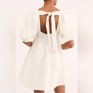 Free people violet puff sleeve tie back mini‎ dress white sz S thumbnail 4