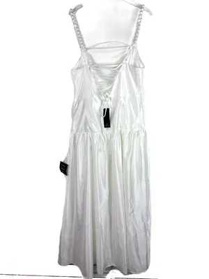 NWT Lulus Modern Adoration White Satin Backless Lace-Up Maxi Dress White Large L thumbnail 9