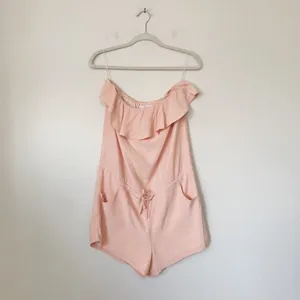 Amanda Uprichard Silk Strapless Ruffle Drawstring Romper Blush Pink Size L thumbnail 2