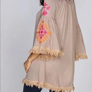 🆕Velzera Floral Embroidered Tassel Peasant Dress Boho L🆕 thumbnail 2