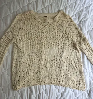 Free People Cream Open Knit Oversized Sweater thumbnail 1