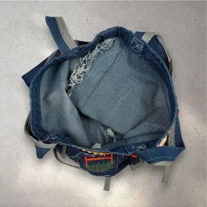 2000s Handmade Patchwork Denim Tote Bag Cottagecore Autumn Whimsy Thanksgiving thumbnail 4