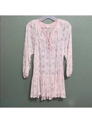 Sheer Floral Lace Dress Cottagecore Farmhouse Beach Vacation Boho Cruise thumbnail 2