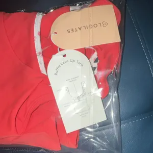 Blogilates Women’s Red Solid Scoop Neck Ruffle Lace-Up Tank Top XL Regular thumbnail 4