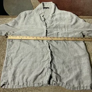 Quince European Linen Pajama Top Womens L Flax Tan Long Sleeve Button Down Shirt thumbnail 3