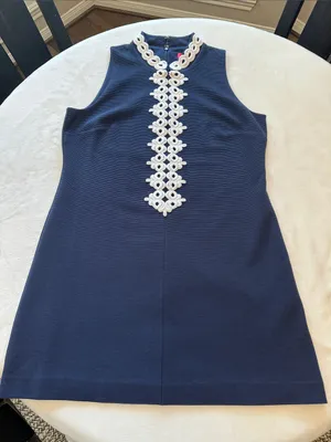 Lilly Pulitzer Navy Blue Sleeveless Mini Dress with White Lace Trim-Size XL-2020 thumbnail 1