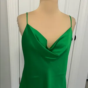 Vici Green Satin Draped Neck Spaghetti Strap Dress thumbnail 4