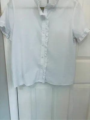 NWT!! Mustard Seed Play It Cool Short Sleeve Ruffle Trim Linen Blend Top thumbnail 6