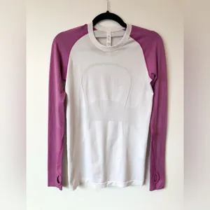 lululemon White and Purple Swiftly Tech Long-Sleeve Shirt Size 6 thumbnail 2