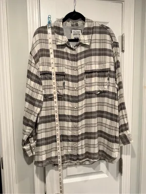 American Eagle Size XL Seriously Lived-In Gray Plaid Flannel Shirt Pearl Snap thumbnail 7