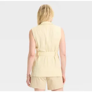 A‎ New Day Womens Sleeveless Blazer Vest Cream Yellow Belted Textured Large NEW thumbnail 2