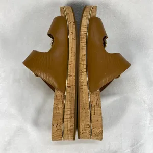 Michael Kors‎ Tan Leather Double Buckle Cork Platform Sandals Slides Sz 7-flaw thumbnail 11