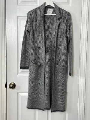 Abercrombie & Fitch Herringbone Longline Duster Classic Quiet Luxury Preppy XS thumbnail 2