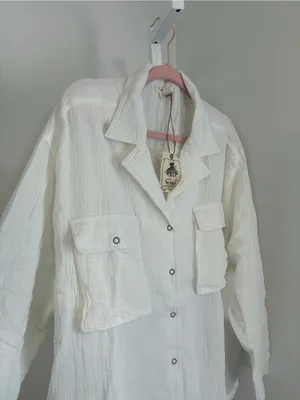 easel Cotton Gauze White Textured Button-Front Shirt Large Patch Pockets Size 3X thumbnail 3