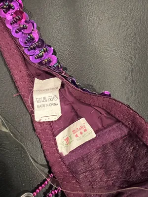 Purple sequin bralette with flower details and beaded straps. Size: S thumbnail 3