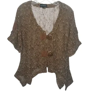 Ultimate Crochet Knit Sweater Top Size S Brown Artsy Natural Earthy thumbnail 1