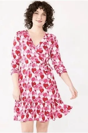 DRAPER JAMES RSVP Hearts Long Sleeve Knit Wrap Dress-Large thumbnail 1