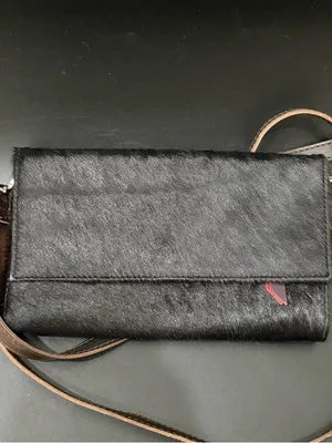 FREEBIRD By Steven Lola Black Calf Hair Leather Wallet Clutch Crossbody Bag thumbnail 2
