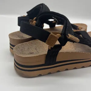 Reef Cushion Rem Hi Black Platform Strappy Cork Sandals Womens 9 thumbnail 7