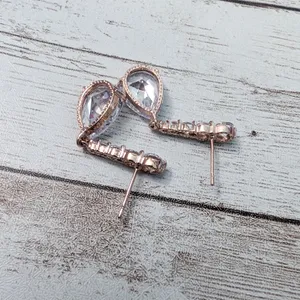 Dangle Earrings For Pierced Ears - Rose Gold Tone & Clear Gems thumbnail 6