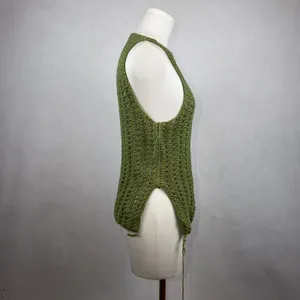 Handmade Crochet Tank Top Women Small Green Open Knit Boho Festival Goblincore thumbnail 4