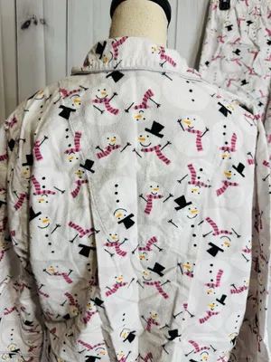 Charter Club Intimates Fleece Pajama Set Sz L White Pink Snowman Pockets thumbnail 7