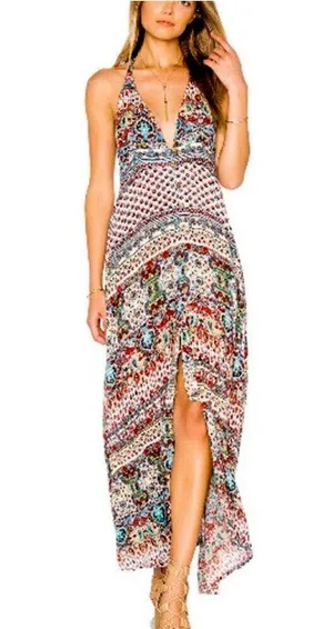 Anthropologie Raga Riviera Vibe Deep V Halter Maxi Dress Medium thumbnail 1