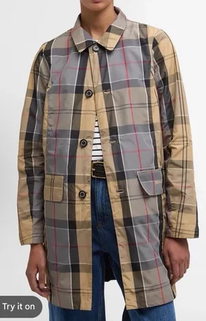 Barbour Babbity Reversible Waterproof Jacket Womens US 6 Tan/plaid NEW READ thumbnail 1