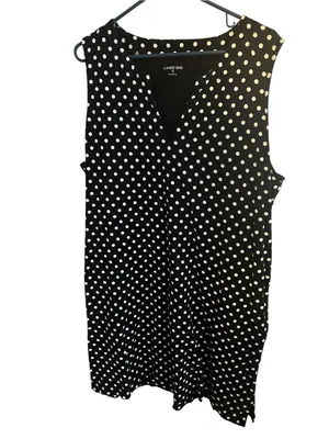 Lands’ End Polka Dot Sleeveless Jersey T-Shirt Dress Swim Cover Up Pockets XL 18 thumbnail 4