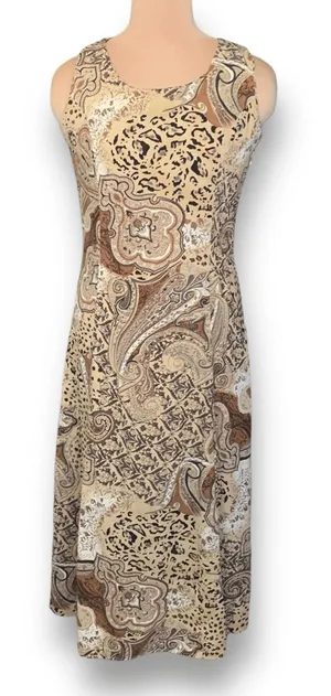 Vintage Dress Brown Leopard Animal Print‎ Paisley Sleeveless Maxi Boho Grunge thumbnail 1