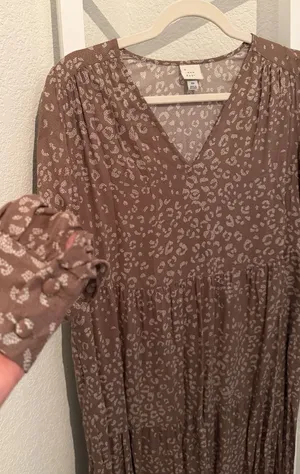 A New Day brown leopard print maxi dress with ruffle sleeves and V-neckline, size XS thumbnail 1