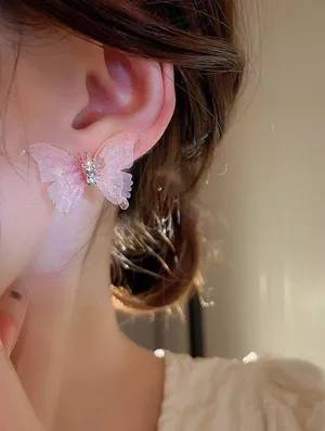 Super Sweet Pink Butterfly Stud Earrings for Women thumbnail 4