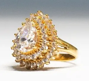 Vintage Lind Pear Cut Layered Cubic Zirconia Cocktail Ring: 14K HGE Gold, Size 6 thumbnail 1