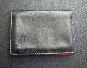 TUSK vintage leather wallet snap clear ID photo window red/black card holder os thumbnail 1
