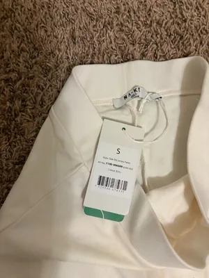 NA-KD Side Slit Jersey Pants Small Ecru White NWT NEW Elastic Waist Pull On Cozy thumbnail 2