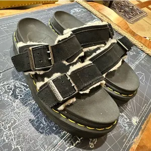 Dr. Martens Blaire Shearling Buckle Sandals | Black | Size 4M / 5W thumbnail 1