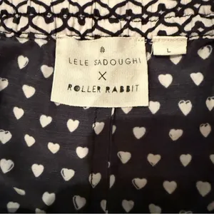 Lele Sadoughi x Roller Rabbit Black, White & Pink Heart Print Pajama‎ Set Sz L thumbnail 14
